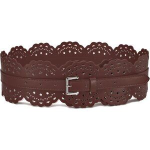 Women's Wide Dresses Chunky Thick Leather Waist Prong Buckle Belts Silver Coffee